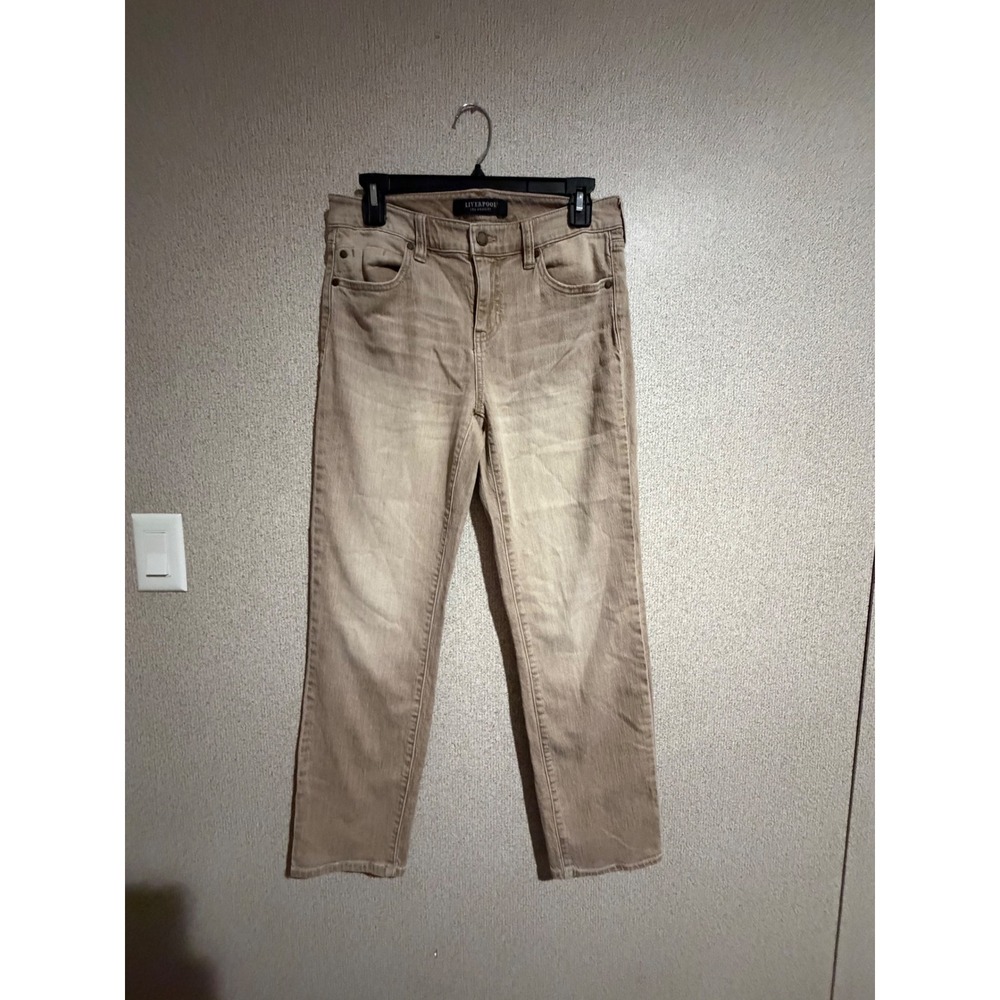 Liverpool Los Angeles Tan Khaki Straight Leg Jeans Size 4/27 Whiskered Denim